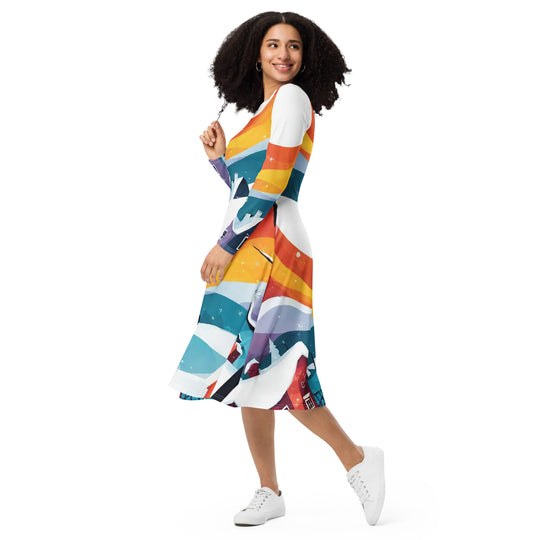 All-over print long sleeve midi dress - WhatUWant2Buy