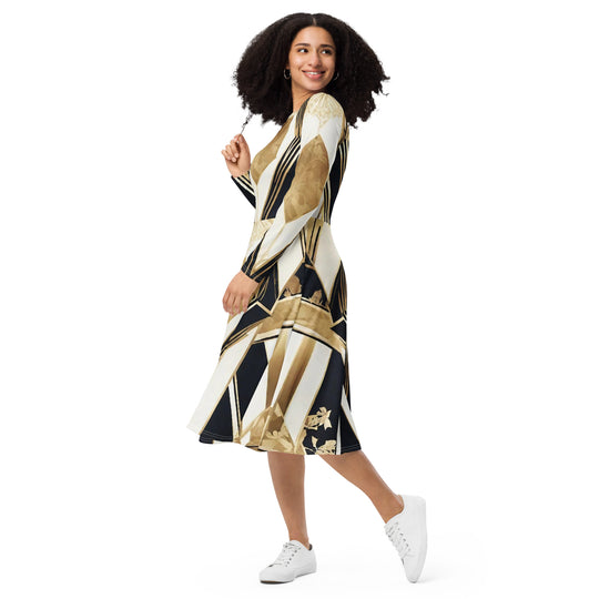 All-over print long sleeve midi dress - WhatUWant2Buy