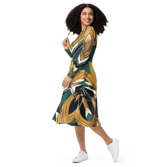 All-over print long sleeve midi dress - WhatUWant2Buy