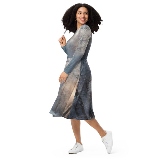 All-over print long sleeve midi dress - WhatUWant2Buy