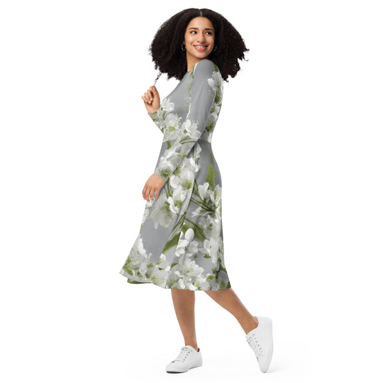 All-over print long sleeve midi dress - WhatUWant2Buy