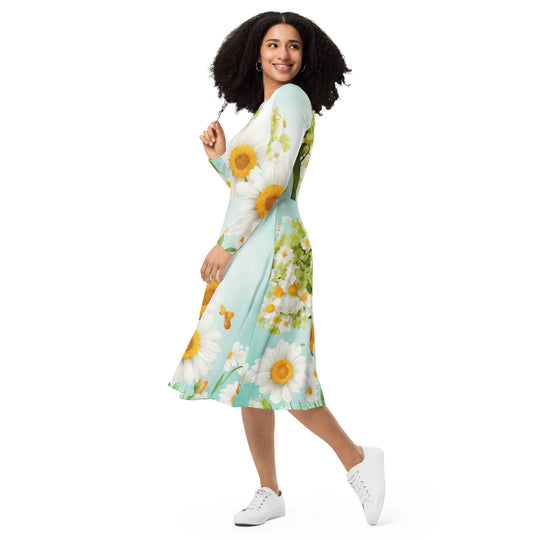 All-over print long sleeve midi dress - WhatUWant2Buy