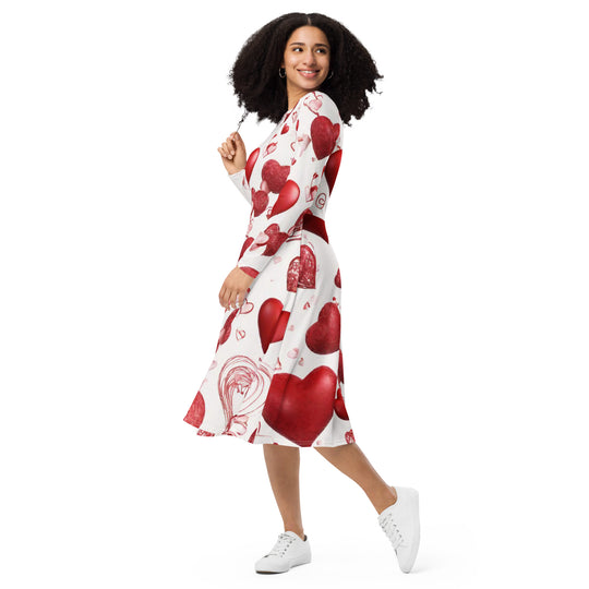 All-over print long sleeve midi dress - WhatUWant2Buy