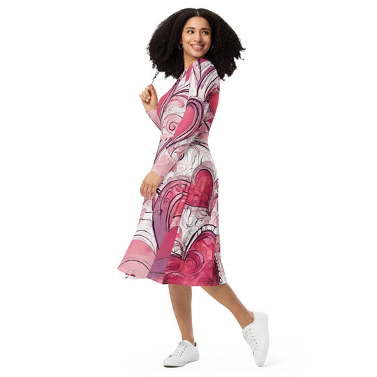 All-over print long sleeve midi dress - WhatUWant2Buy