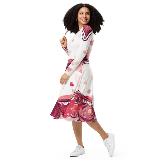 All-over print long sleeve midi dress - WhatUWant2Buy