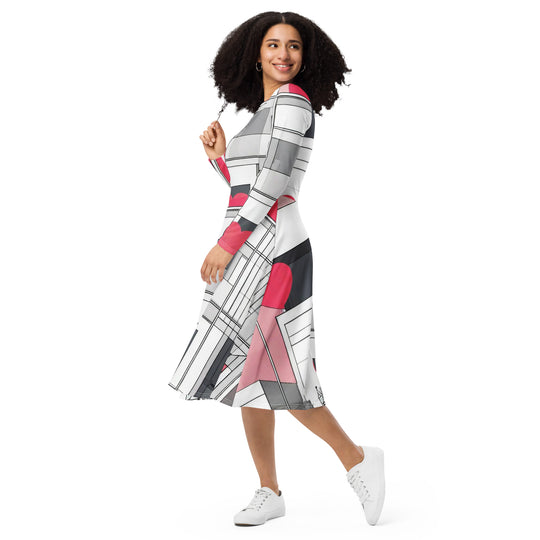 All-over print long sleeve midi dress - WhatUWant2Buy