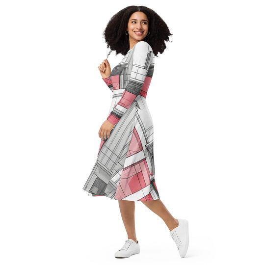 All-over print long sleeve midi dress - WhatUWant2Buy