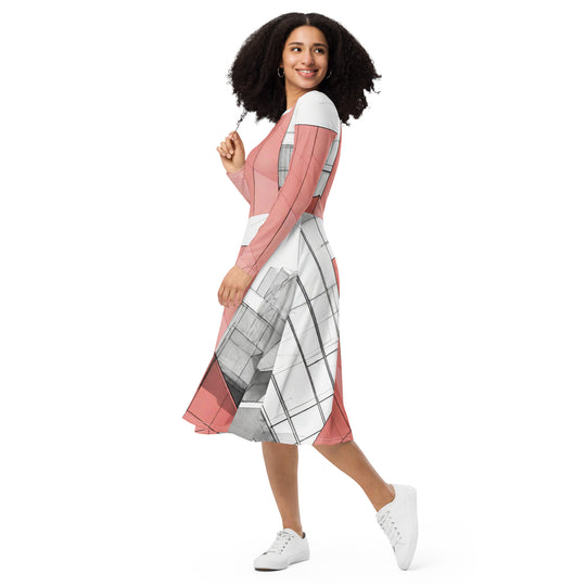 All-over print long sleeve midi dress - WhatUWant2Buy