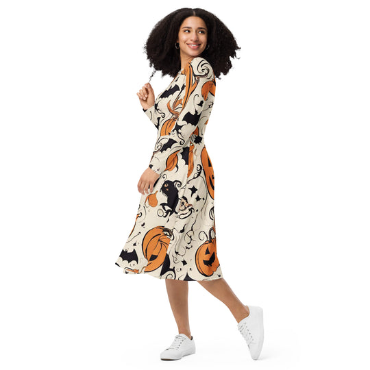 All-over print long sleeve midi dress - WhatUWant2Buy