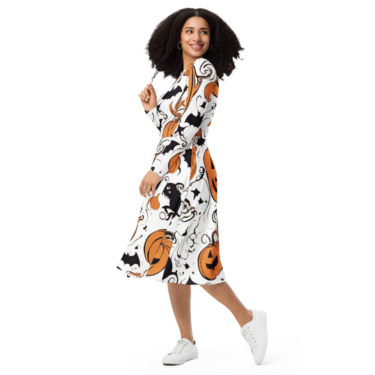 All-over print long sleeve midi dress - WhatUWant2Buy