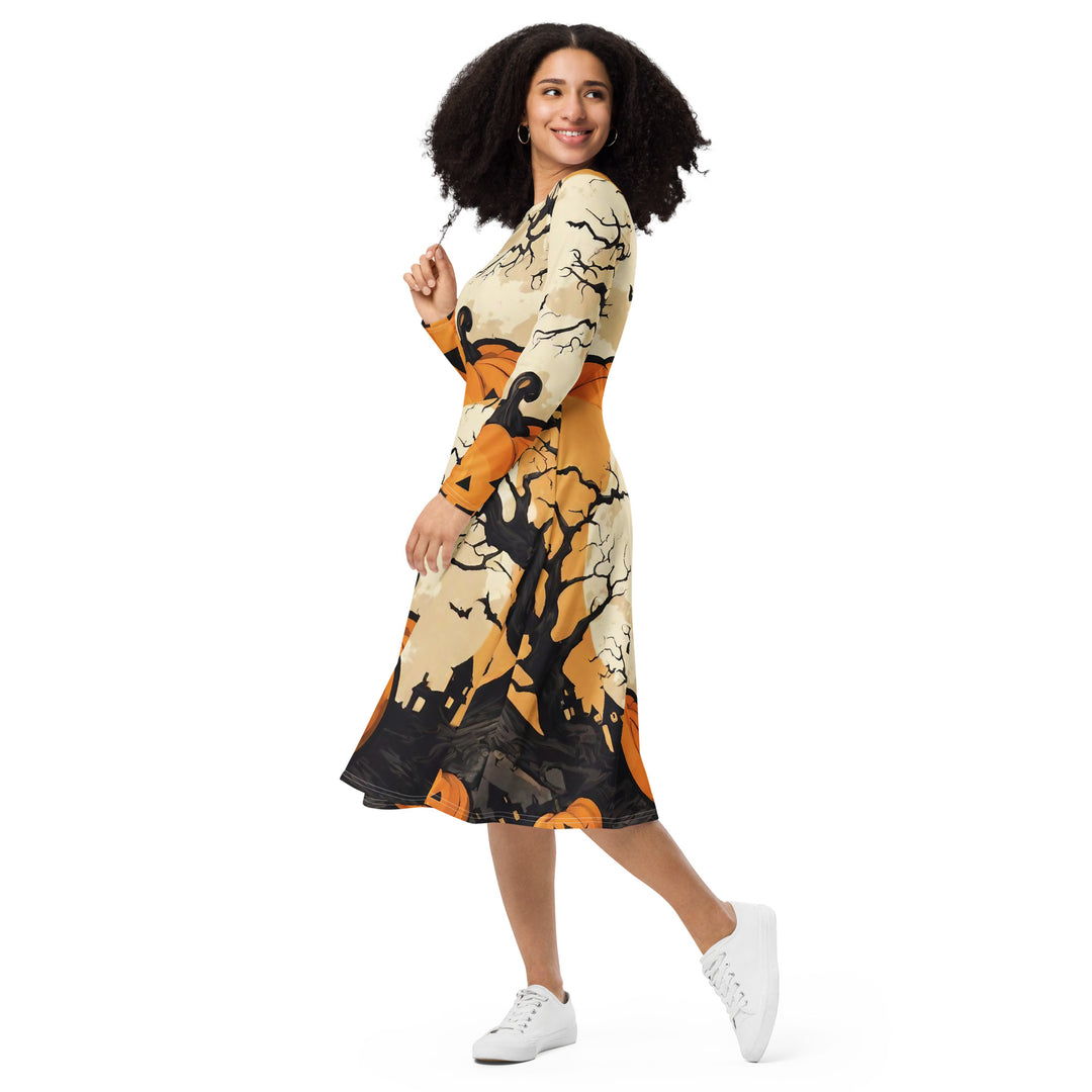All-over print long sleeve midi dress - WhatUWant2Buy