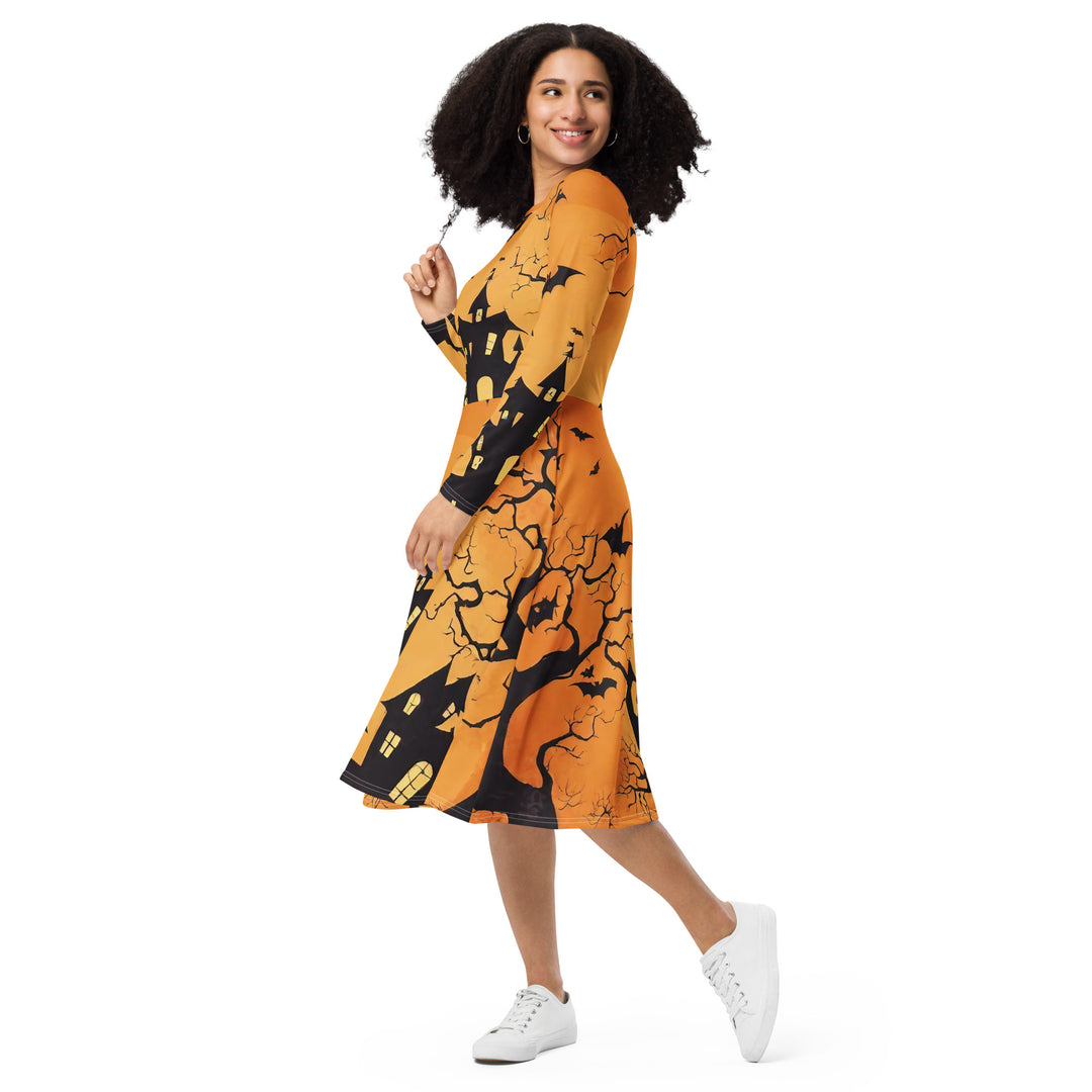All-over print long sleeve midi dress - WhatUWant2Buy