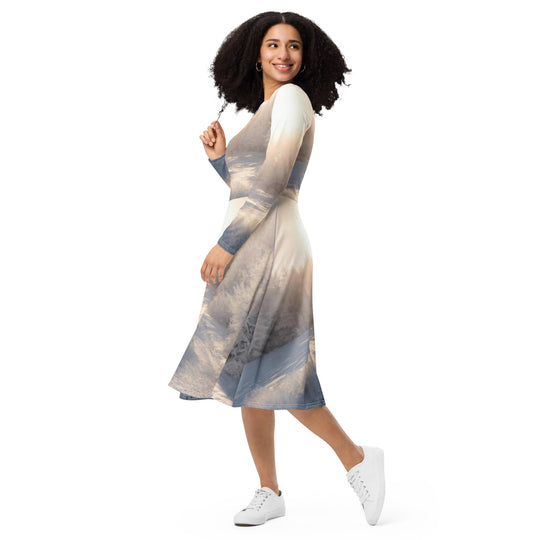 All-over print long sleeve midi dress - WhatUWant2Buy