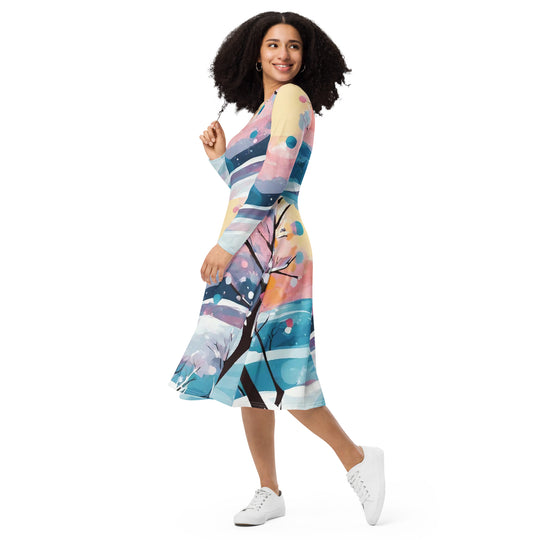 All-over print long sleeve midi dress - WhatUWant2Buy