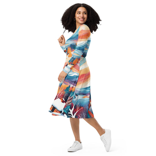 All-over print long sleeve midi dress - WhatUWant2Buy