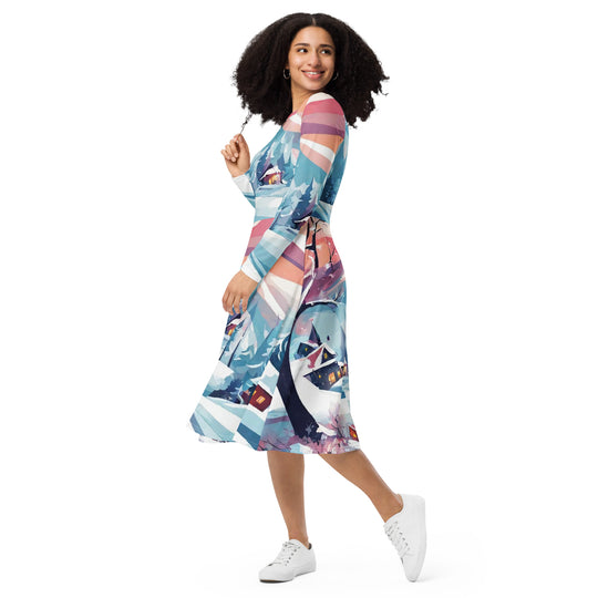 All-over print long sleeve midi dress - WhatUWant2Buy