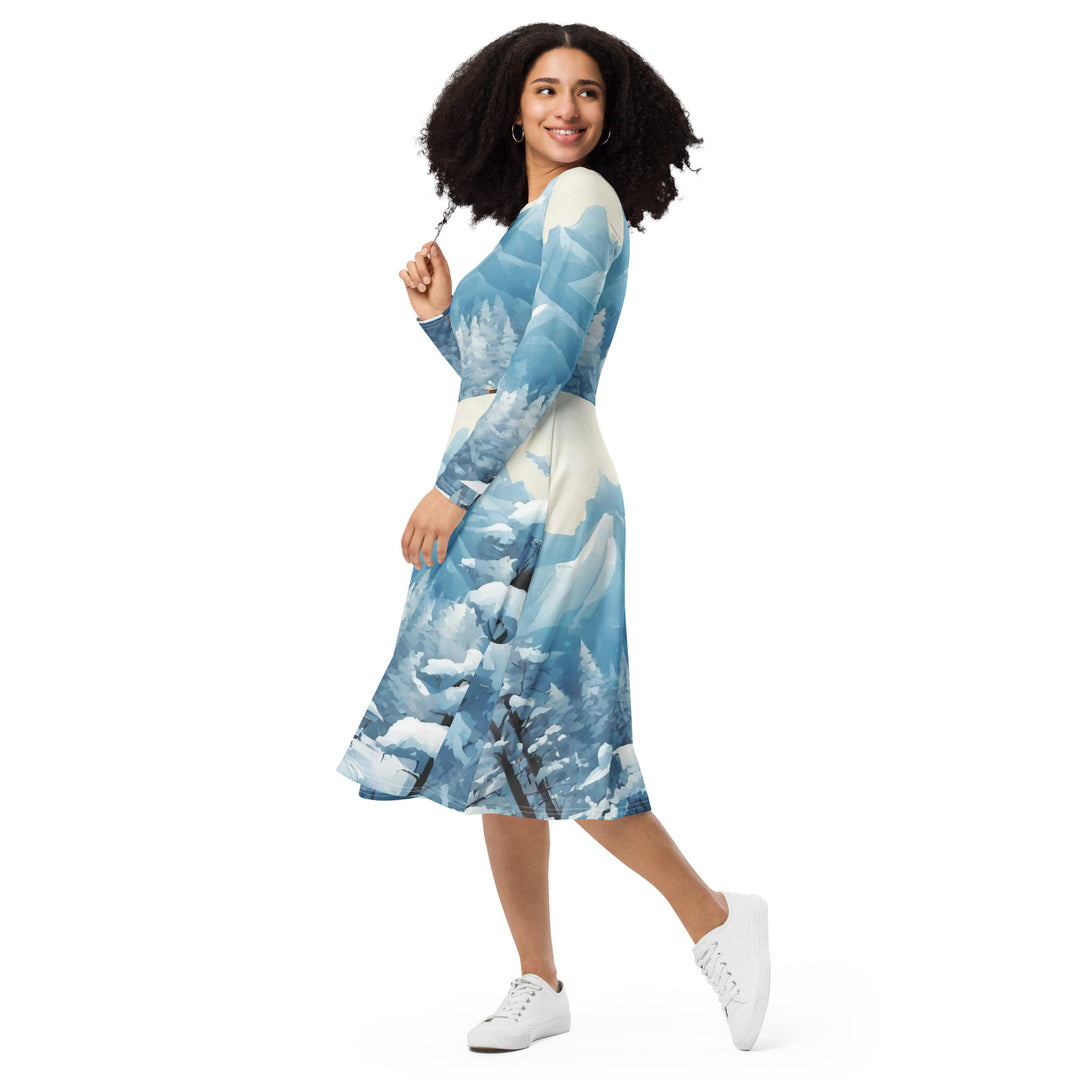 All-over print long sleeve midi dress - WhatUWant2Buy