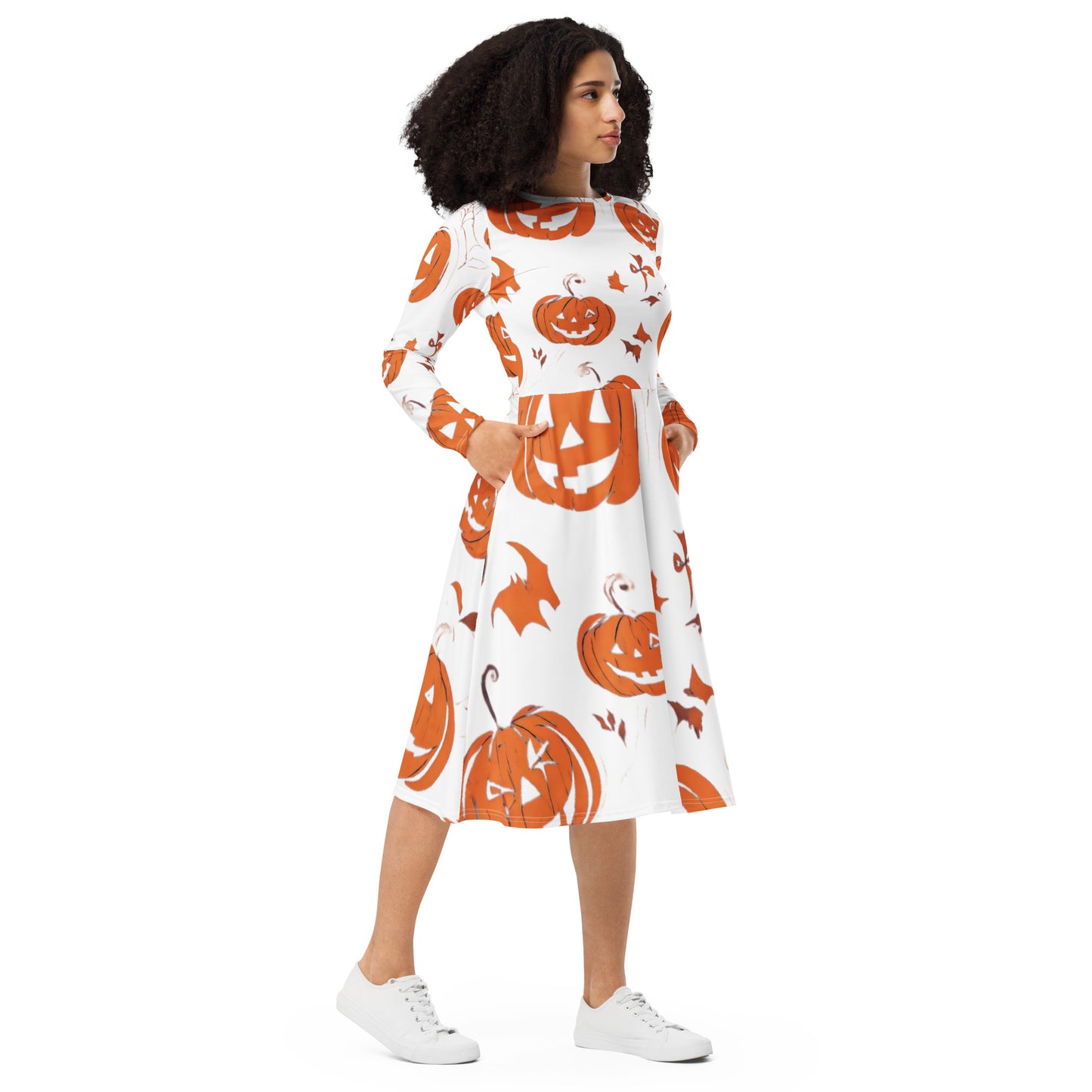 All-over print long sleeve midi dress