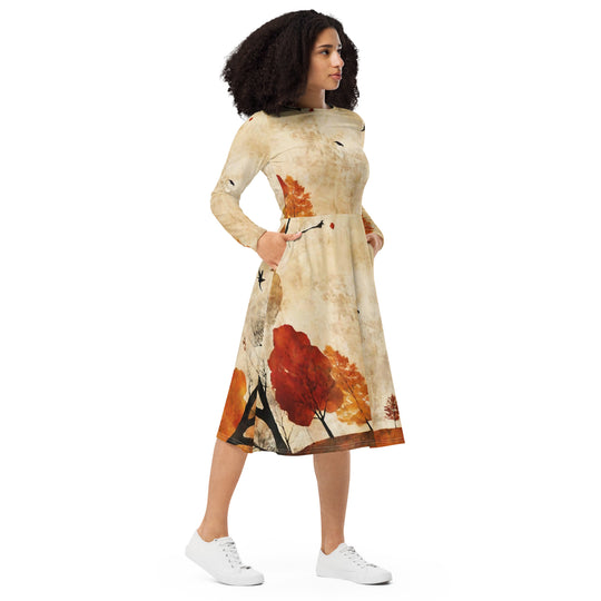 All-over print long sleeve midi dress - WhatUWant2Buy