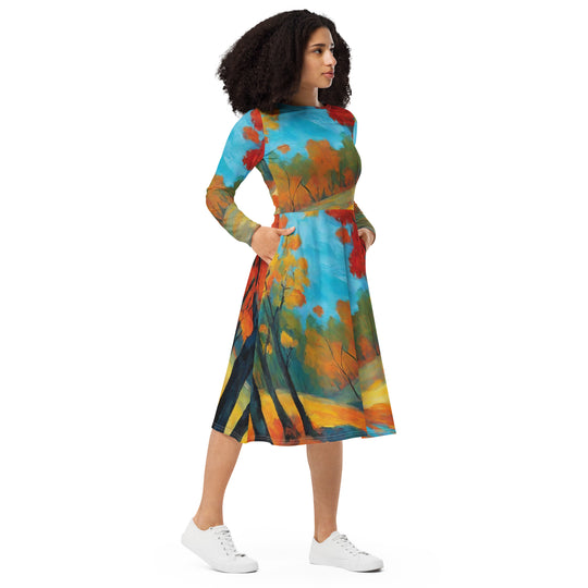 All-over print long sleeve midi dress - WhatUWant2Buy