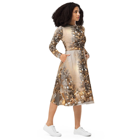 All-over print long sleeve midi dress - WhatUWant2Buy