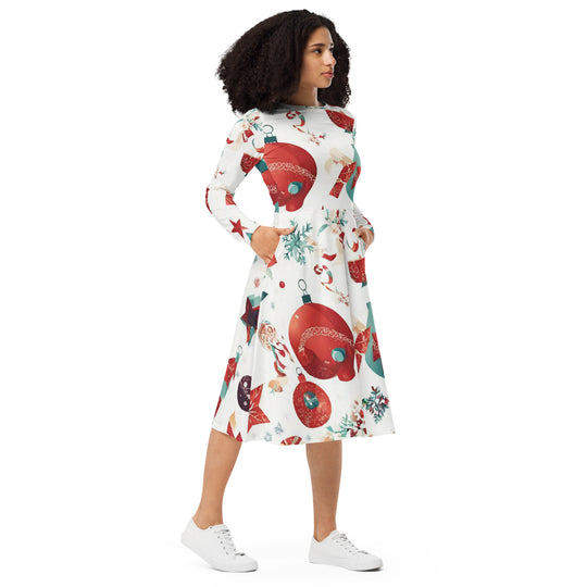 All-over print long sleeve midi dress - WhatUWant2Buy