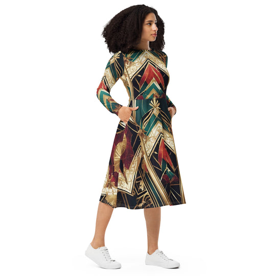 All-over print long sleeve midi dress - WhatUWant2Buy