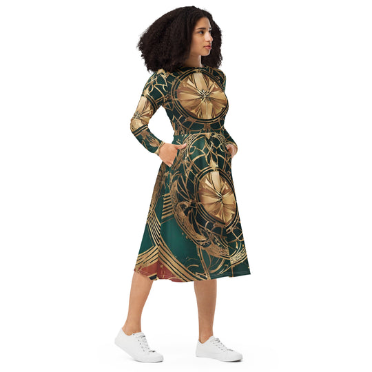 All-over print long sleeve midi dress - WhatUWant2Buy