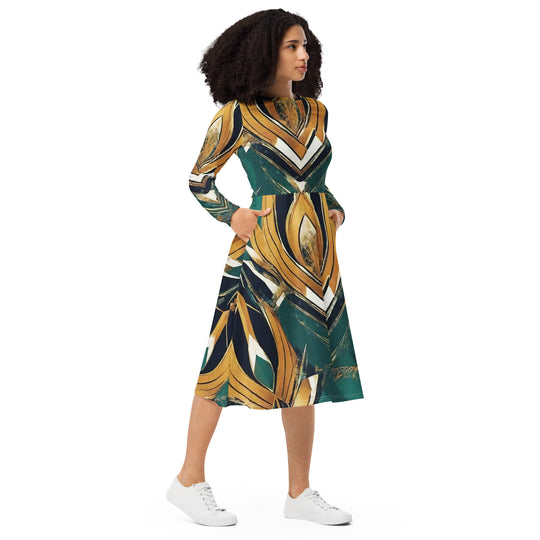 All-over print long sleeve midi dress - WhatUWant2Buy