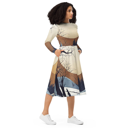 All-over print long sleeve midi dress - WhatUWant2Buy