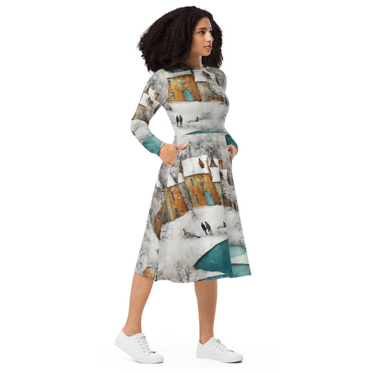 All-over print long sleeve midi dress - WhatUWant2Buy