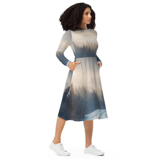 All-over print long sleeve midi dress - WhatUWant2Buy