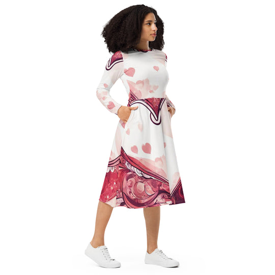 All-over print long sleeve midi dress - WhatUWant2Buy