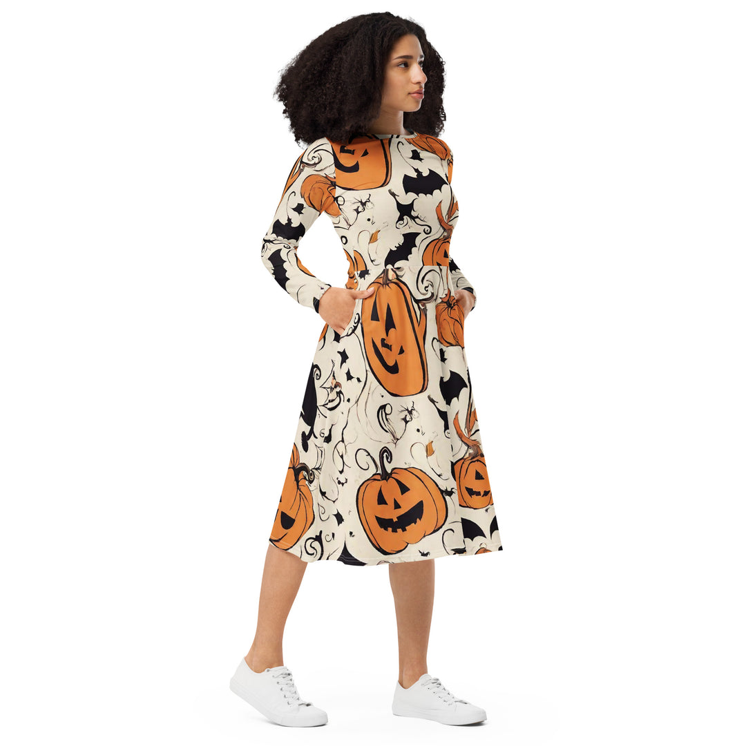 All-over print long sleeve midi dress - WhatUWant2Buy