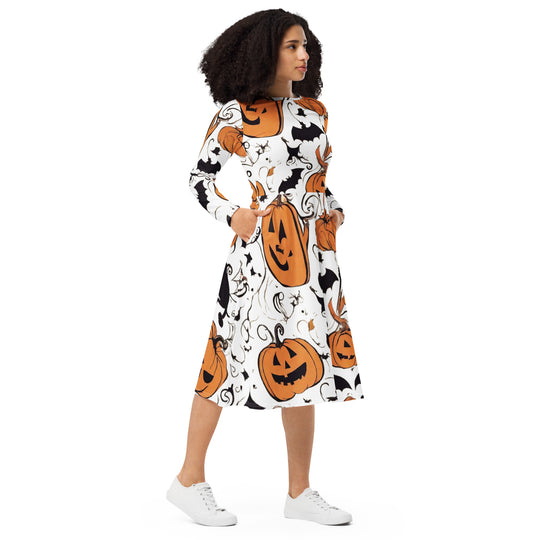 All-over print long sleeve midi dress - WhatUWant2Buy
