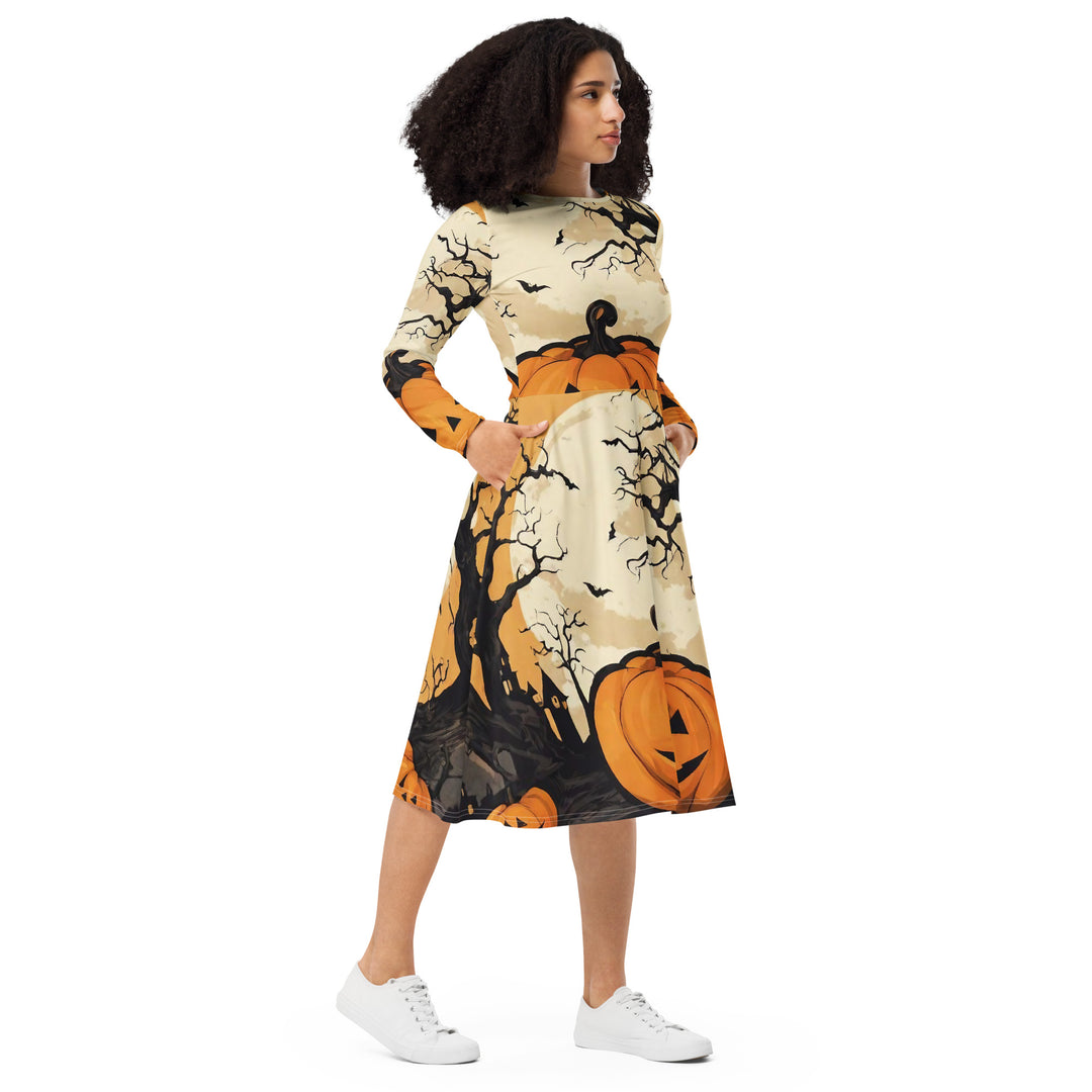 All-over print long sleeve midi dress - WhatUWant2Buy