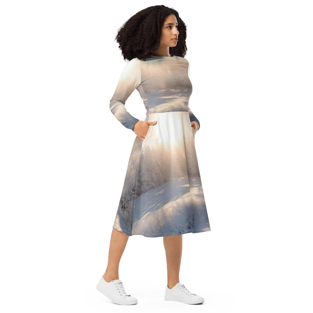 All-over print long sleeve midi dress - WhatUWant2Buy
