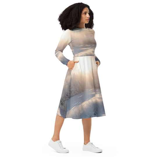 All-over print long sleeve midi dress - WhatUWant2Buy
