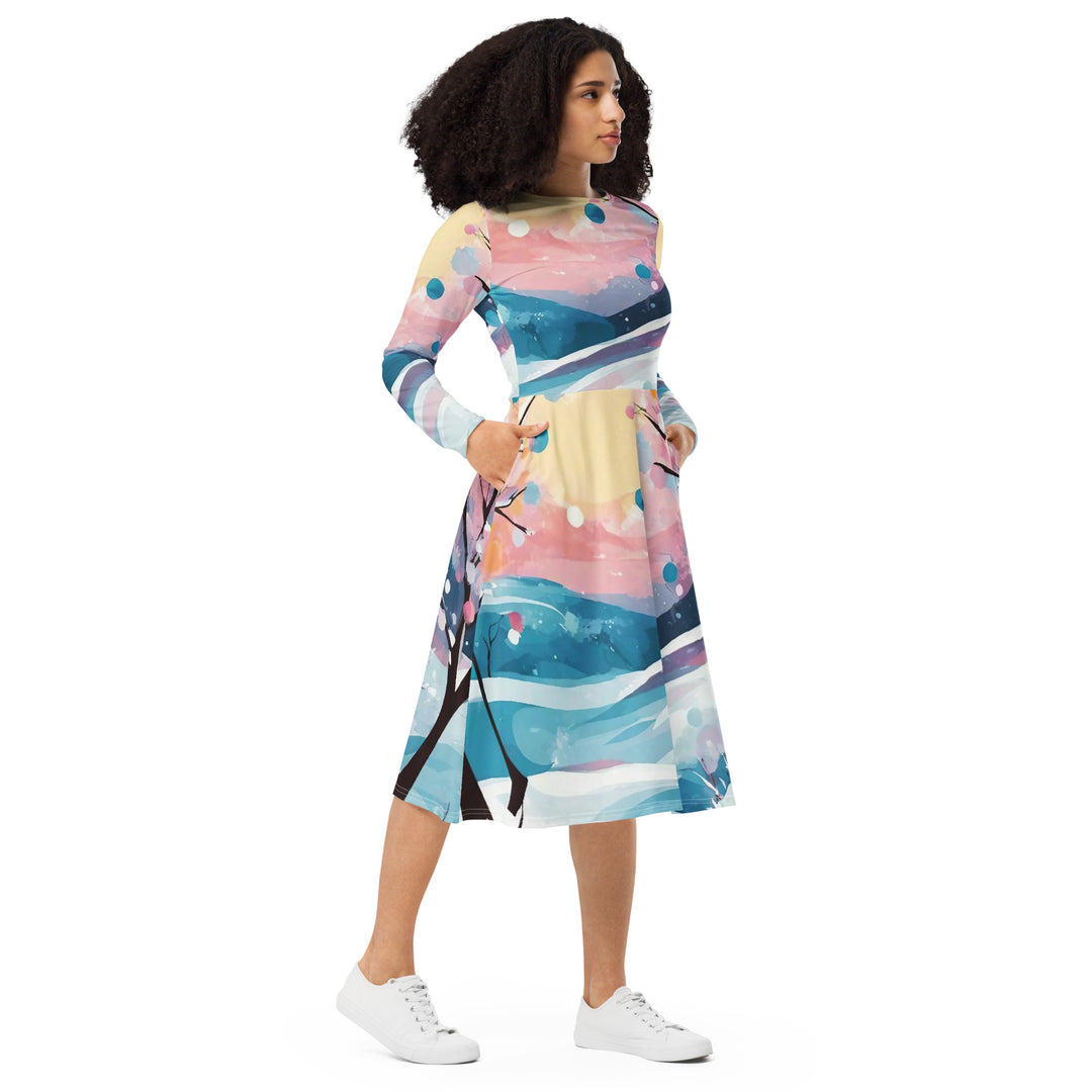 All-over print long sleeve midi dress - WhatUWant2Buy