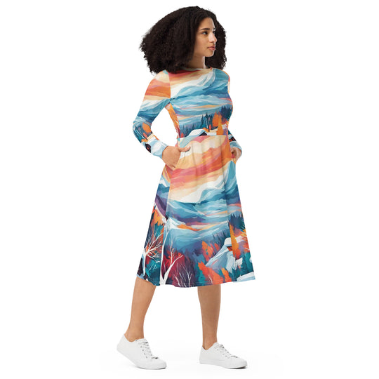 All-over print long sleeve midi dress - WhatUWant2Buy