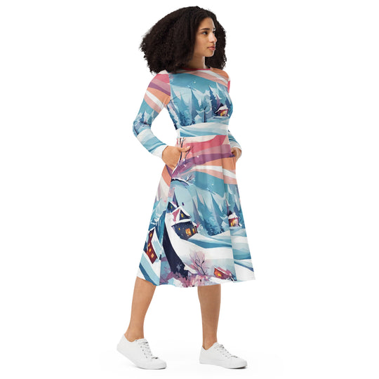 All-over print long sleeve midi dress - WhatUWant2Buy
