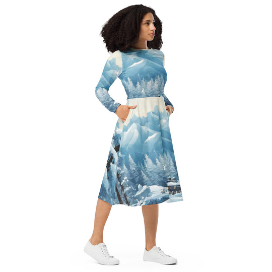 All-over print long sleeve midi dress - WhatUWant2Buy