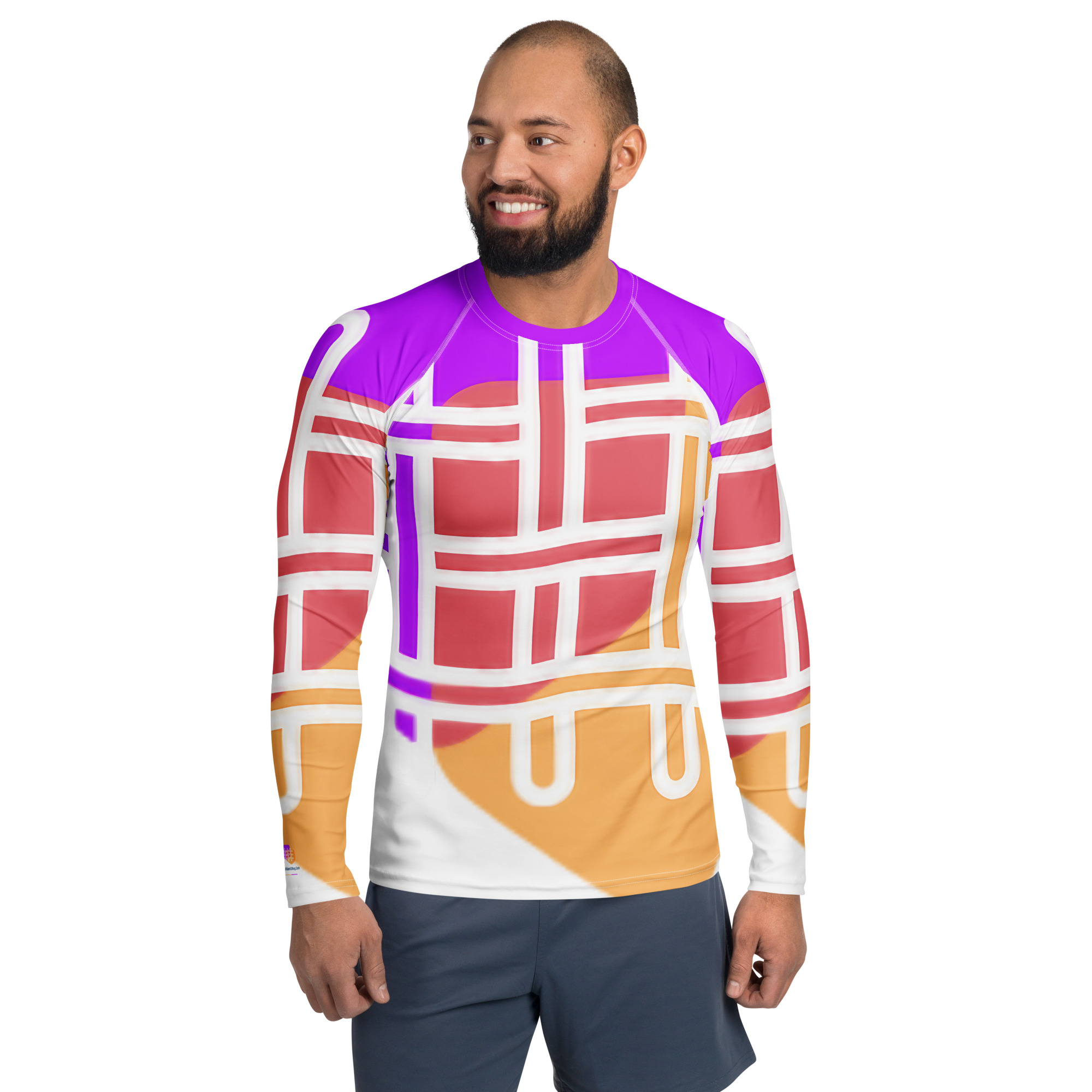 Logo Men's Rash Guard — UV-Protection Collection — front view showing WhatUWant2Buy logo print