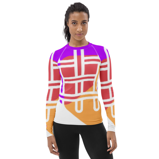 Logo Women's Rash Guard — AI-Designed UV Protection — front view showing WhatUWant2Buy logo print