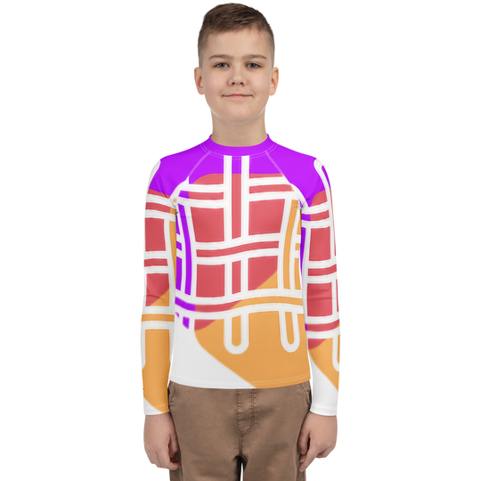 WhatUWant2Buy Youth Rash Guard — Logo UV-Protection Collection — front view showing WhatUWant2Buy logo print