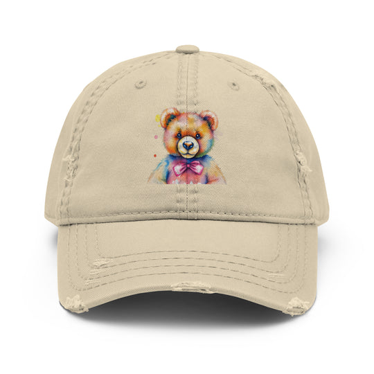 Teddy Bear Watercolor Distressed Dad Hat | Everyday AI-Designed 10 - Khaki