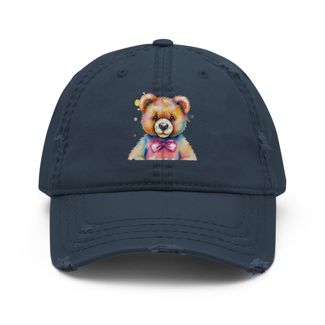 Teddy Bear Watercolor Distressed Dad Hat | Everyday AI-Designed 10 - Navy