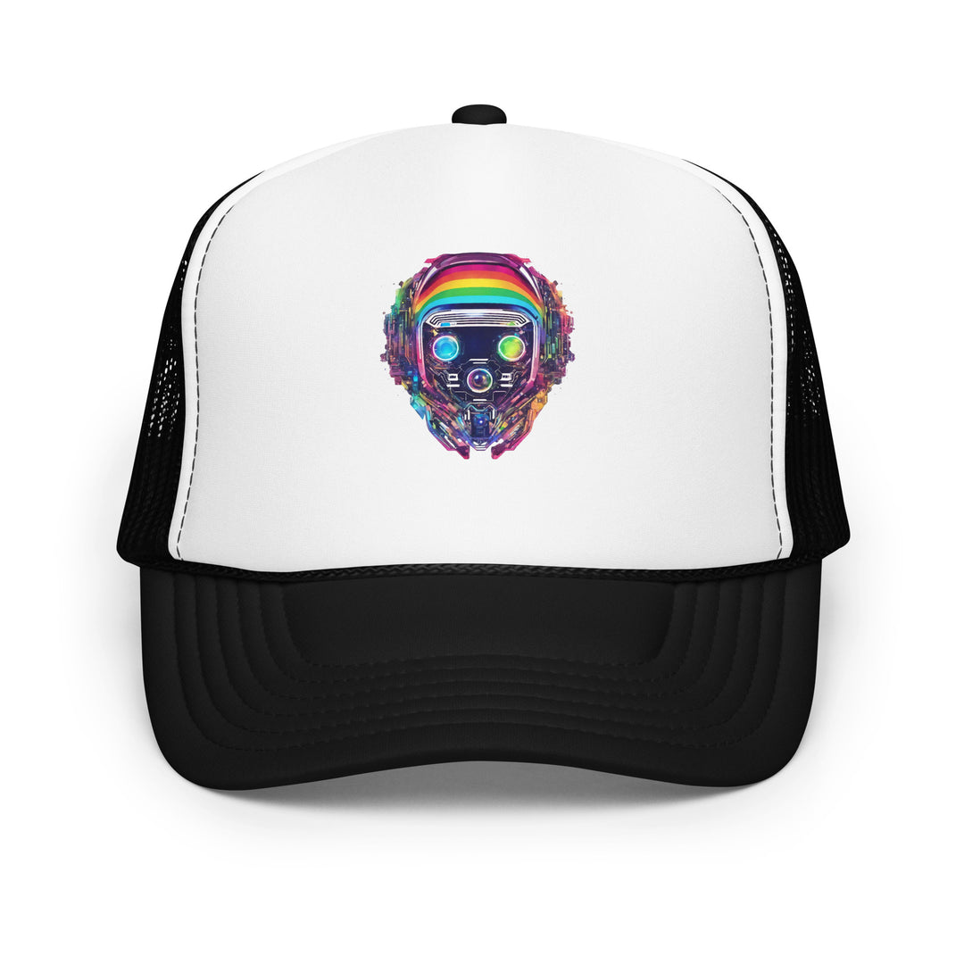 Cyberpunk Rainbow Foam Trucker Hat | Everyday AI-Designed 18 - Black / White / Black