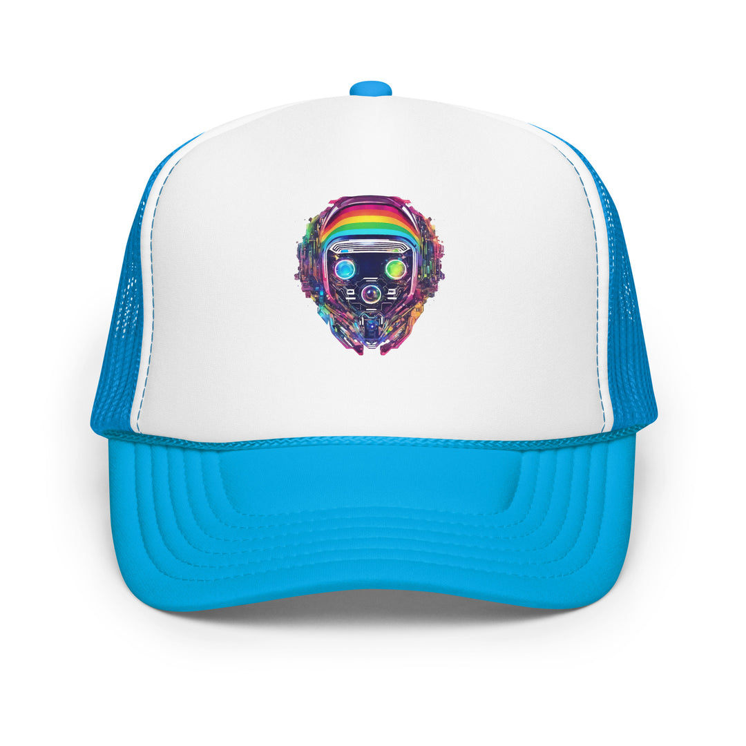 Cyberpunk Rainbow Foam Trucker Hat | Everyday AI-Designed 18 - Blue / White / Blue