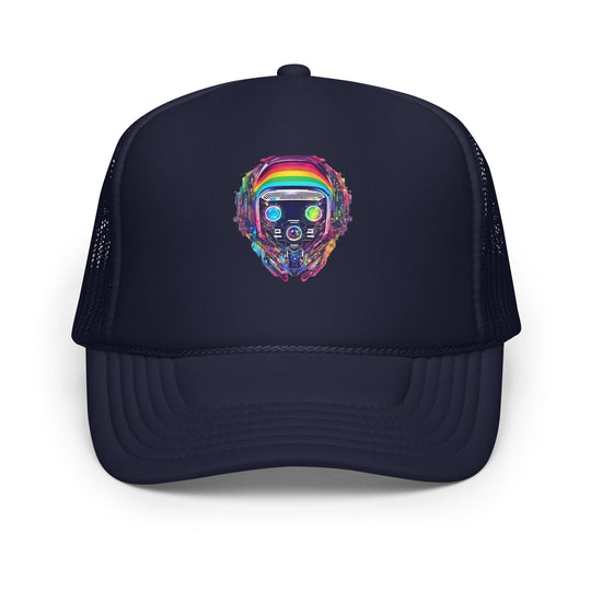 Cyberpunk Rainbow Foam Trucker Hat | Everyday AI-Designed 18 - Navy